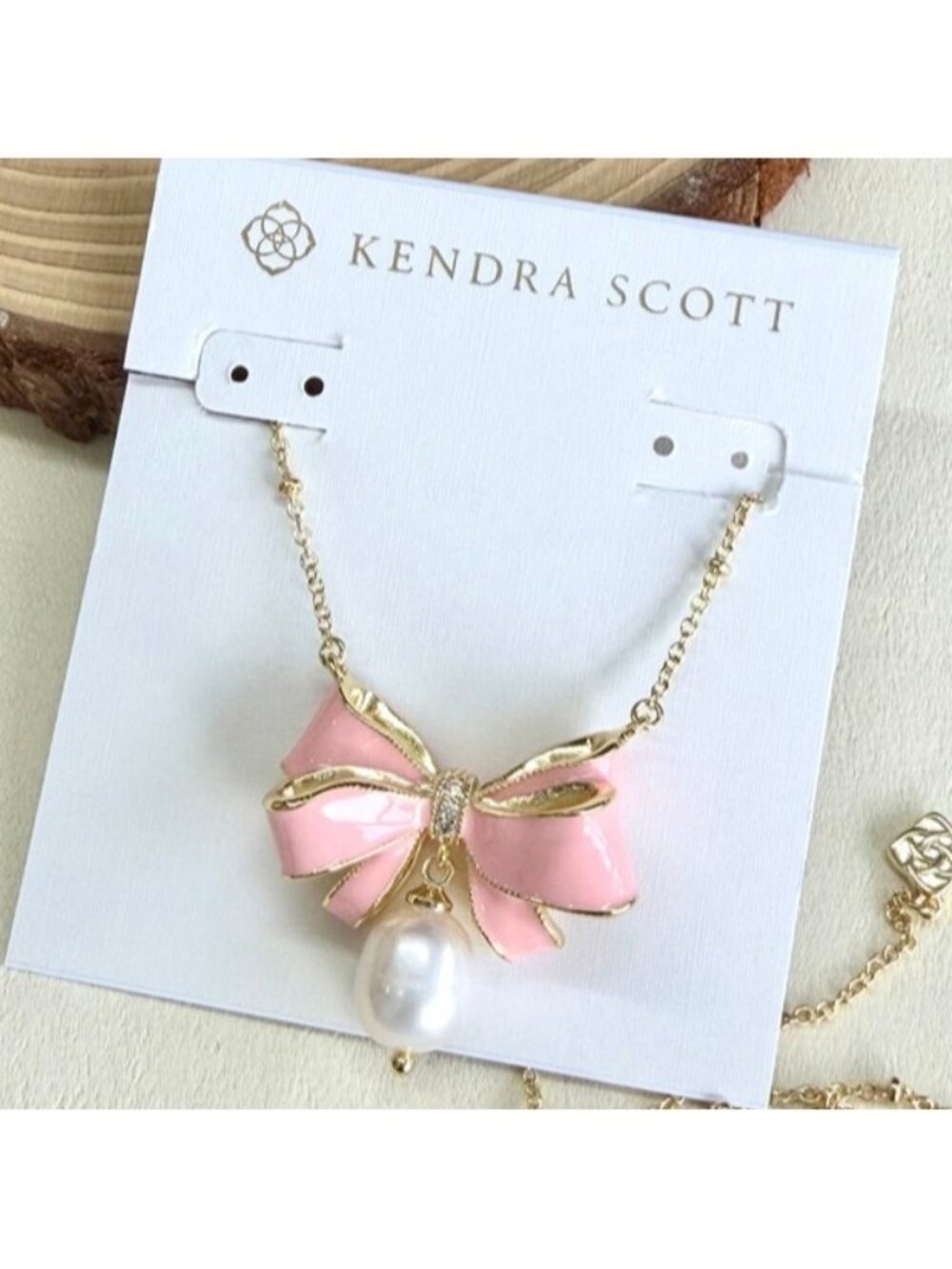 Kendra Scott x LoveShackFancy Pearl Bow Gold Pendant Necklace
